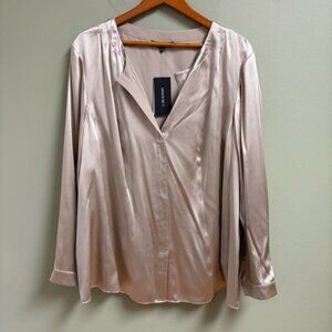 Lafayette 148 New York Womens Luxor Silk Long Sleeve Top Size 24W Quiet Luxury